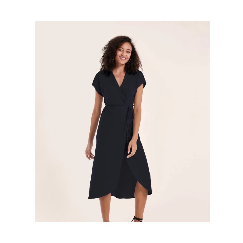 Supesu Women's Classic Black Tulip Midi Wrap Dress Size 2 Petite $184